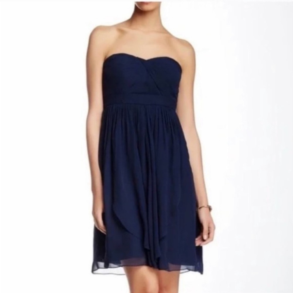 Jenny Yoo Navy Blue Keira Strapless Chiffon Dress